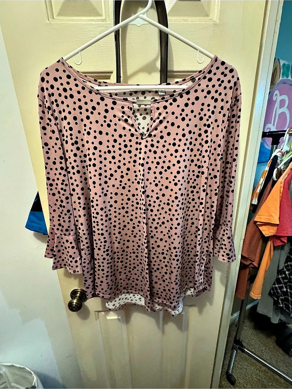 Notations Polka Dot Blouse in Pink & Black Size Large